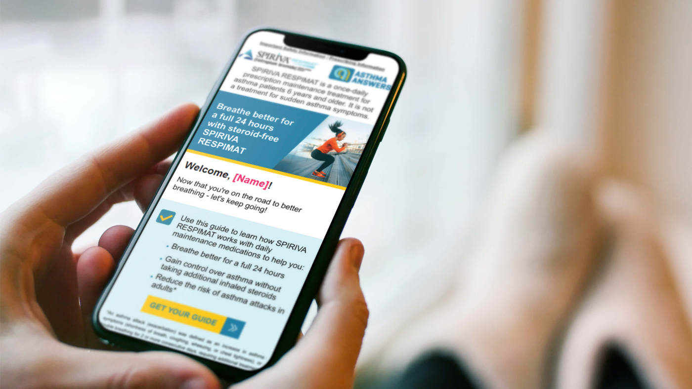 person looking at SPIRIVA® RESPIMAT® email on smartphone